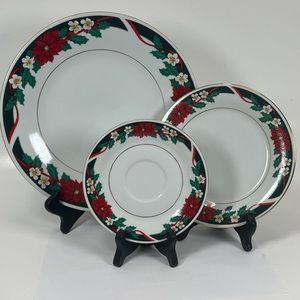 Vintage TIENSHAN “Deck the Halls” Christmas 3PC place setting